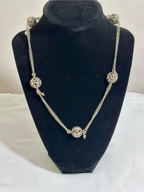 Brighton Silver Plated  Filigree “Ball and Chain” Station Necklace 30”